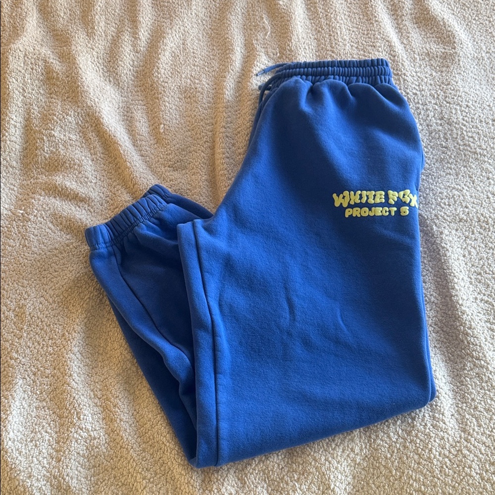 White Fox Boutique Kids Joggers in Blue with Yellow Print